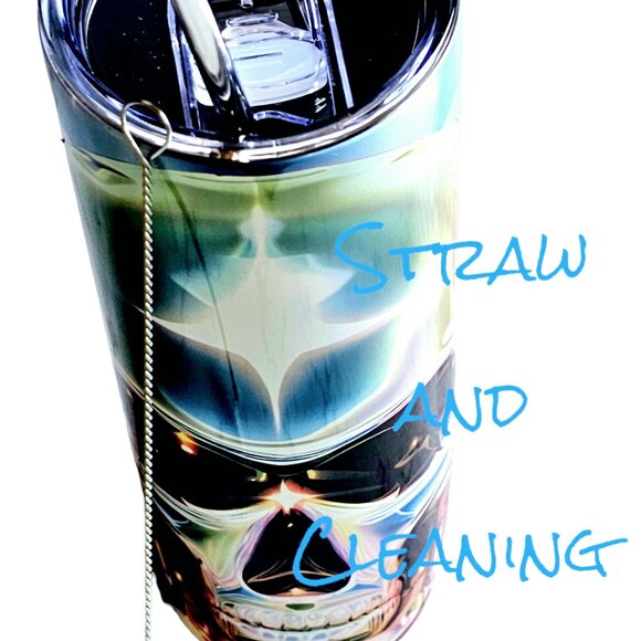 Iridescent Skull Tumbler Tron 3D 20oz Stainless Steel Cup Holographic Chrome - Picture 2 of 6